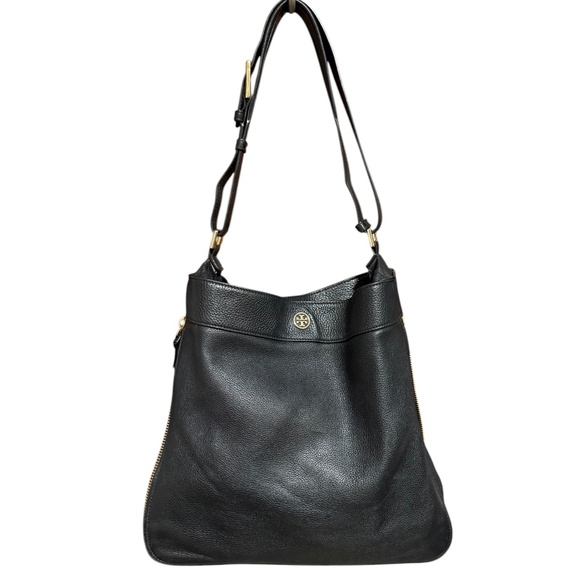 Tory Burch Robinson Black Pebbled Leather Hobo Bag - Picture 1 of 15